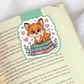 Magnetic Bookmark, Fox on Bookstack Laminated with Holographic Overlay, Waterproof, Bookstore Merch, Book Reader