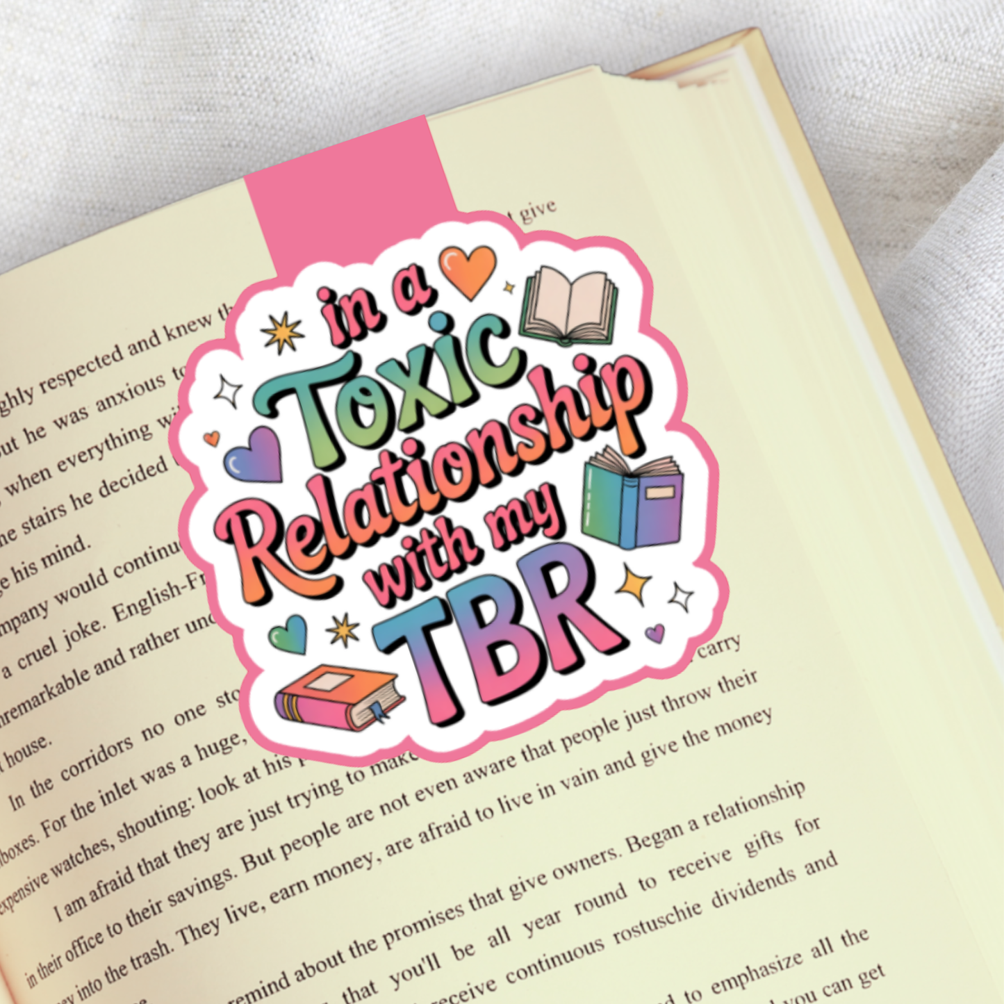 Magnetic Bookmark, In a Toxic Relationship With My TBR Laminated with Holographic Overlay, Waterproof, Bookstore Merch, Book Reader