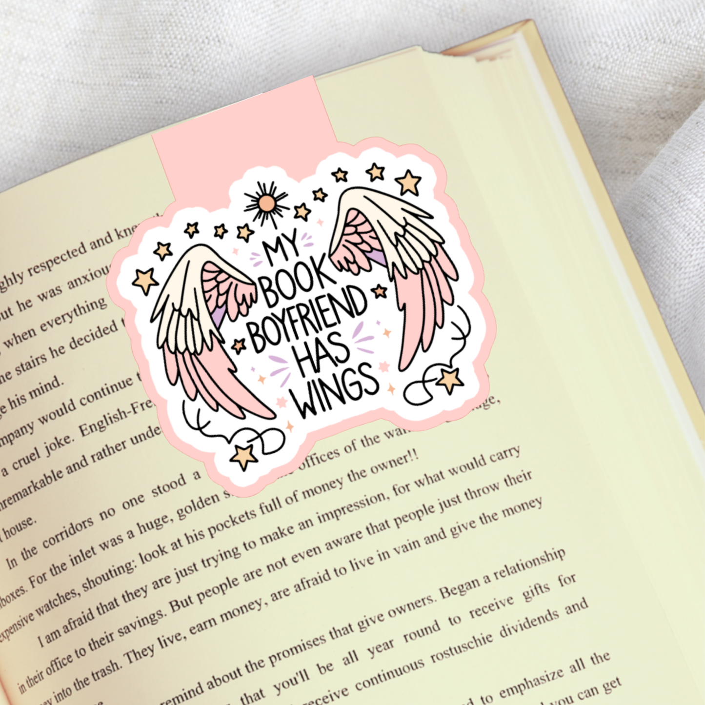 Magnetic Bookmark, My Book Boyfriend Has Wings Laminated with Holographic Overlay, Waterproof, Bookstore Merch, Book Reader