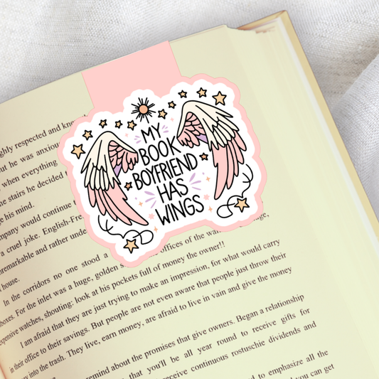 Magnetic Bookmark, My Book Boyfriend Has Wings Laminated with Holographic Overlay, Waterproof, Bookstore Merch, Book Reader