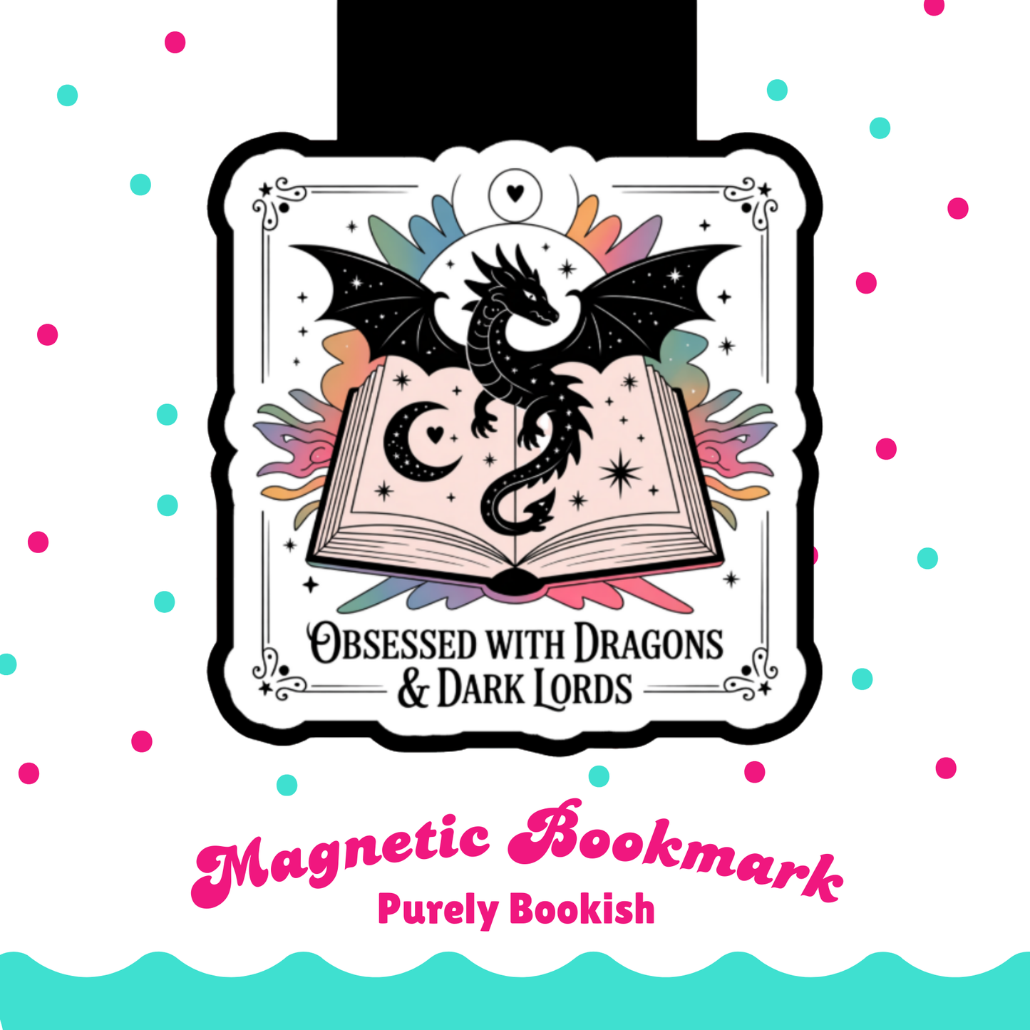 Magnetic Bookmark, Obsessed with Dragons and Dark Lords Romantasy Laminated w/ Holographic Overlay, Waterproof, Bookstore Merch, Book Reader