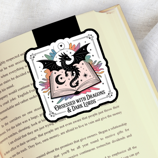 Magnetic Bookmark, Obsessed with Dragons and Dark Lords Romantasy Laminated w/ Holographic Overlay, Waterproof, Bookstore Merch, Book Reader