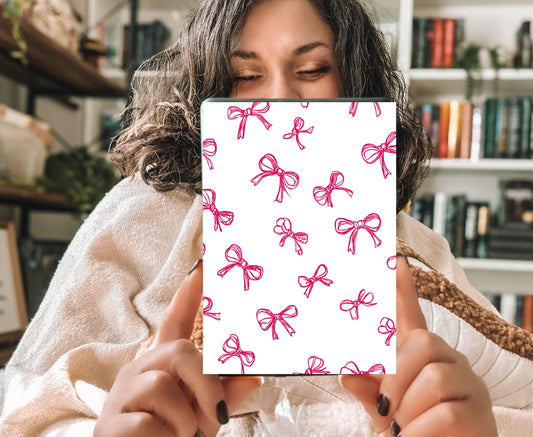 Pink Bow Coquette Kindle Insert with Sparkly Overlay, Clear Case Kindle Paper, Cute Bookish Accessory