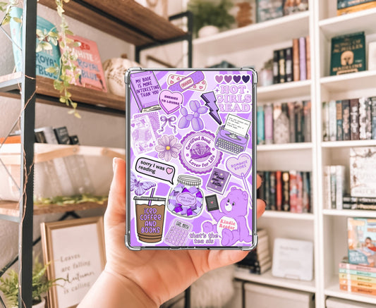 Purple Bookish Collage Kindle Insert with Sparkly Overlay, Clear Case Kindle Paper Insert, Hot Girls Read Books Decor