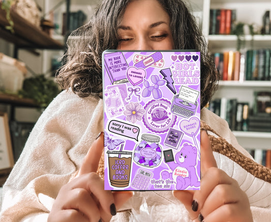 Purple Bookish Collage Kindle Insert with Sparkly Overlay, Clear Case Kindle Paper Insert, Hot Girls Read Books Decor
