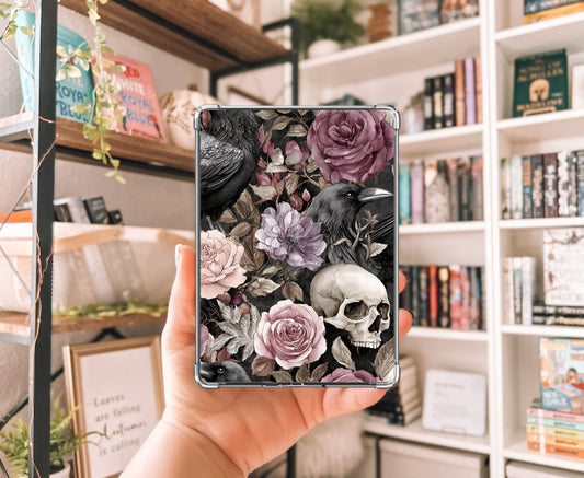 Dark Gothic Floral Kindle Insert with Sparkly Overlay, Clear Case Kindle Paper Insert, Dark Academia Moody Bookish Accessory
