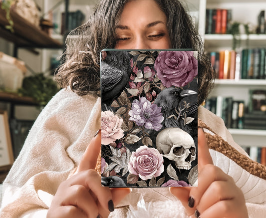 Dark Gothic Floral Kindle Insert with Sparkly Overlay, Clear Case Kindle Paper Insert, Dark Academia Moody Bookish Accessory