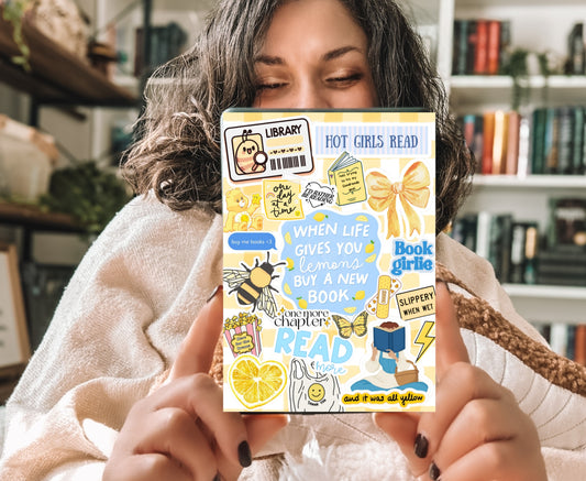 Lemon Bookish Collage Kindle Insert with Sparkly Overlay, Clear Case Kindle Paper, Cozy Reading Decor