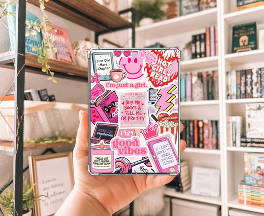 Pink Bookish Collage Kindle Insert with Sparkly Overlay, Clear Case Kindle Paper Insert, Cute Reader Accessory