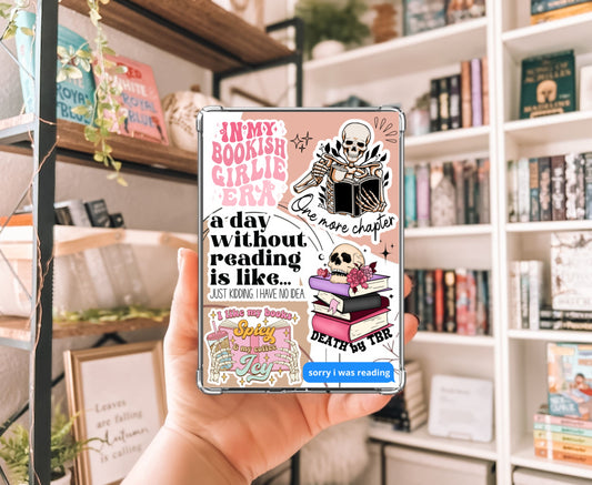 Bookish Girlie Skeleton Kindle Insert with Sparkly Overlay, Clear Case Kindle Paper Insert, Cute Reader Accessory