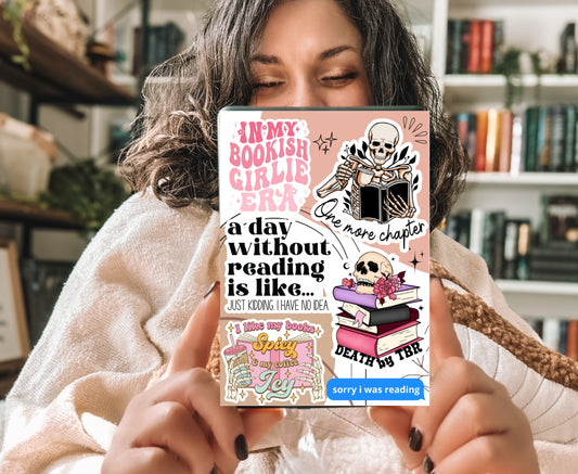 Bookish Girlie Skeleton Kindle Insert with Sparkly Overlay, Clear Case Kindle Paper Insert, Cute Reader Accessory