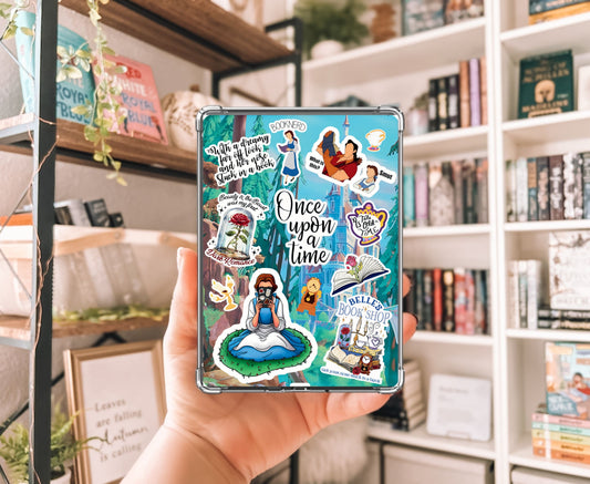 Fairytale Belle Bookish Castle Kindle Insert with Sparkly Overlay, Clear Case Kindle Paper Insert, Cozy Reader Accessory