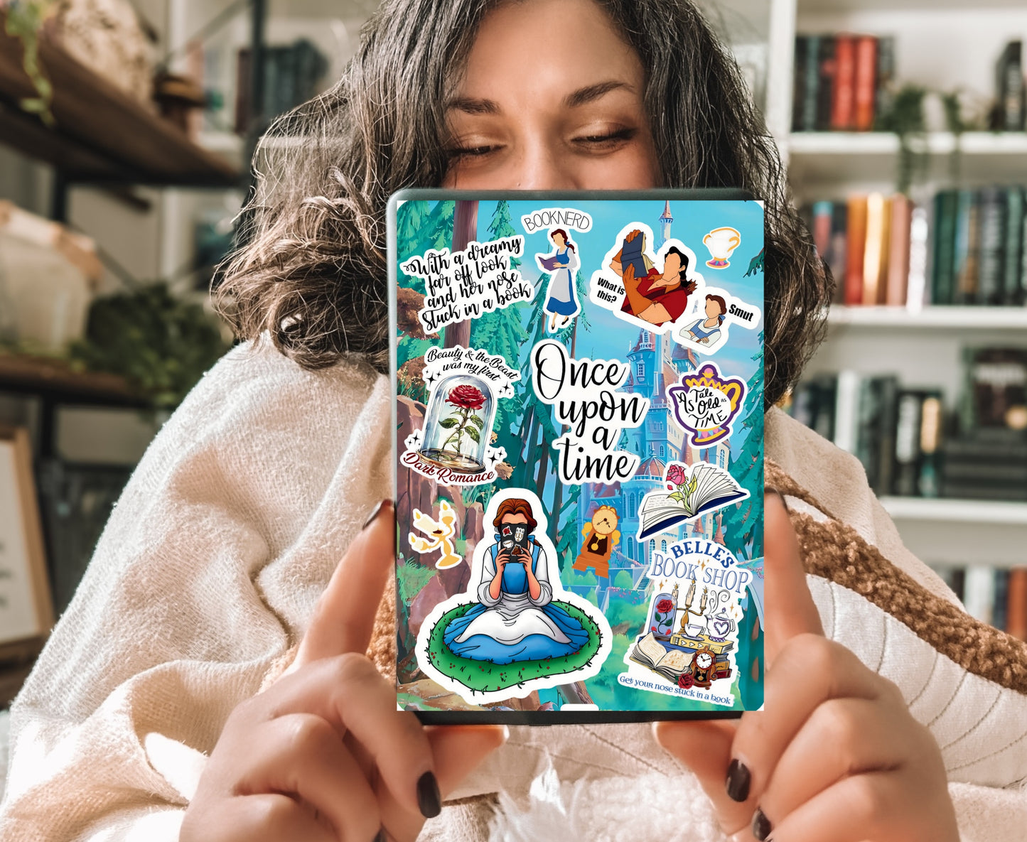 Fairytale Belle Bookish Castle Kindle Insert with Sparkly Overlay, Clear Case Kindle Paper Insert, Cozy Reader Accessory