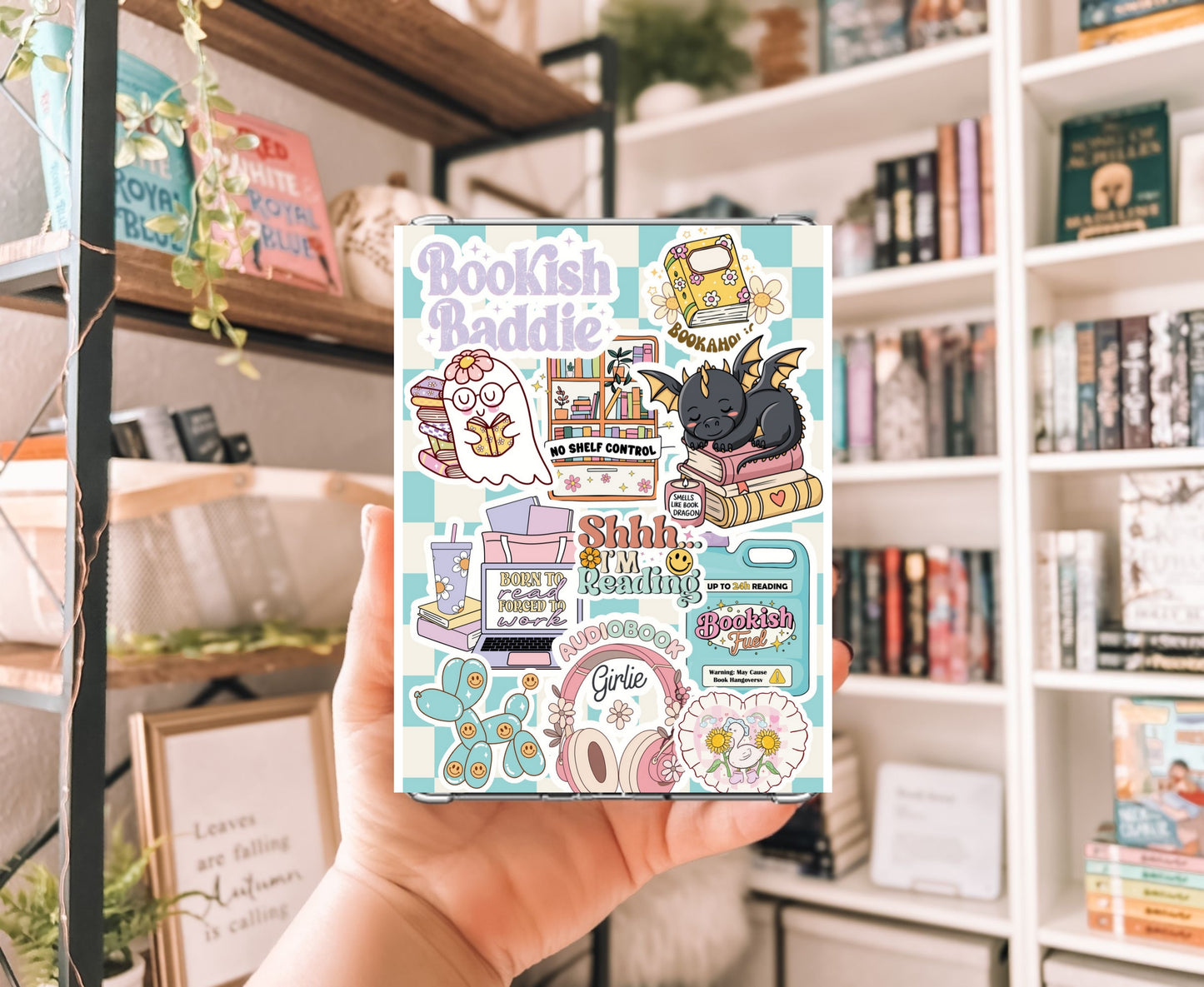 Bookish Baddie Collage Kindle Insert with Sparkly Overlay, Clear Case Kindle Paper Insert, Cute Reader Accessory