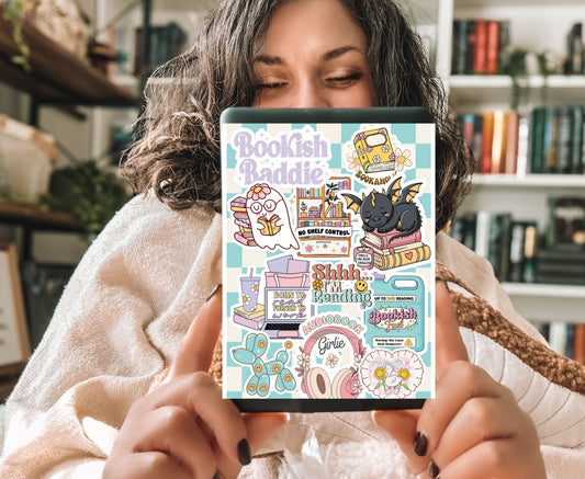 Bookish Baddie Collage Kindle Insert with Sparkly Overlay, Clear Case Kindle Paper Insert, Cute Reader Accessory