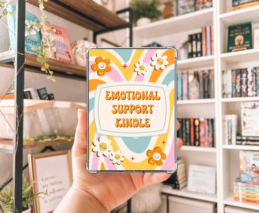 Retro Emotional Support Kindle Insert with Sparkly Overlay, Clear Case Kindle Paper, Cozy Bookish Decor