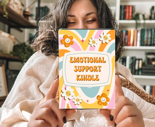 Retro Emotional Support Kindle Insert with Sparkly Overlay, Clear Case Kindle Paper, Cozy Bookish Decor