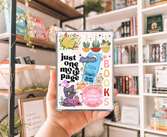 Just One More Page Kindle Insert with Sparkly Overlay, Clear Kindle Case Insert, Book Lover Reading Accessory