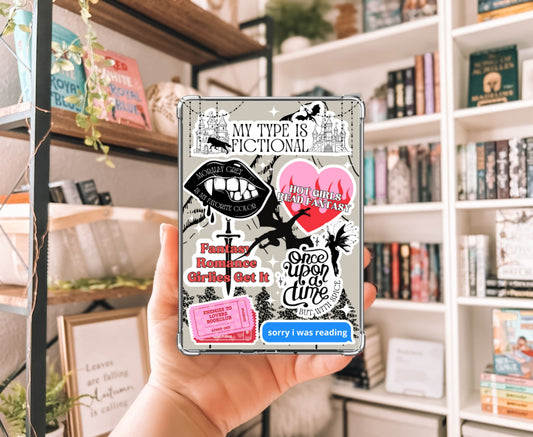 My Type Is Fictional Kindle Insert with Sparkly Overlay, Fantasy Romance Clear Case Kindle Insert, Bookish Girlie Reader Decor