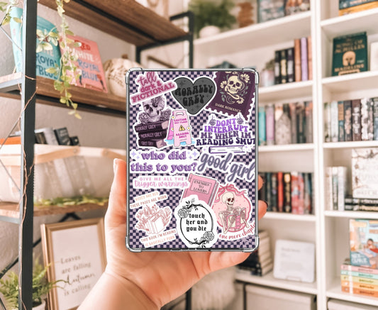 Dark Romance Girlie Kindle Insert with Sparkly Overlay, Morally Grey Booktok Reader Clear Case Kindle Insert
