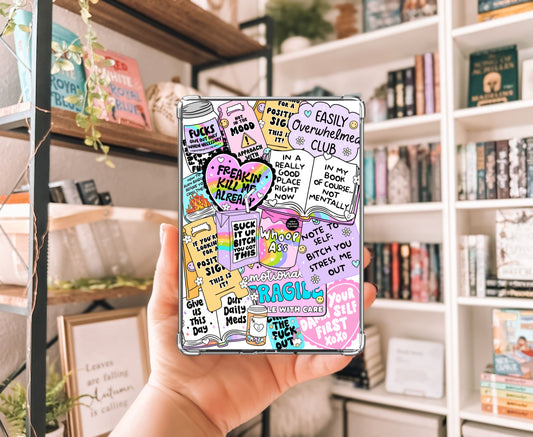 Easily Overwhelmed Club Kindle Insert with Sparkly Overlay, Chaotic Reader Mental Health Clear Case Kindle Insert