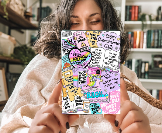 Easily Overwhelmed Club Kindle Insert with Sparkly Overlay, Chaotic Reader Mental Health Clear Case Kindle Insert