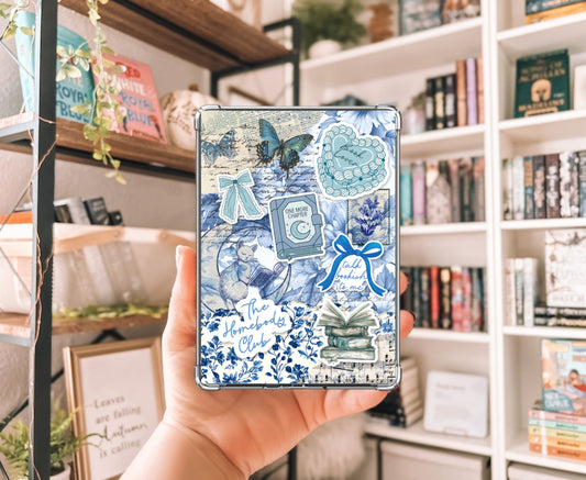 Homebody Bookish Kindle Insert with Sparkly Overlay, Cozy Reader Clear Case Kindle Insert, Blue Aesthetic Book Decor