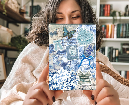 Homebody Bookish Kindle Insert with Sparkly Overlay, Cozy Reader Clear Case Kindle Insert, Blue Aesthetic Book Decor