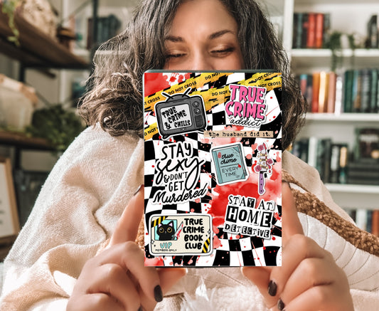 True Crime Addict Kindle Insert with Sparkly Overlay, Bookish Crime Reader Clear Kindle Case Insert