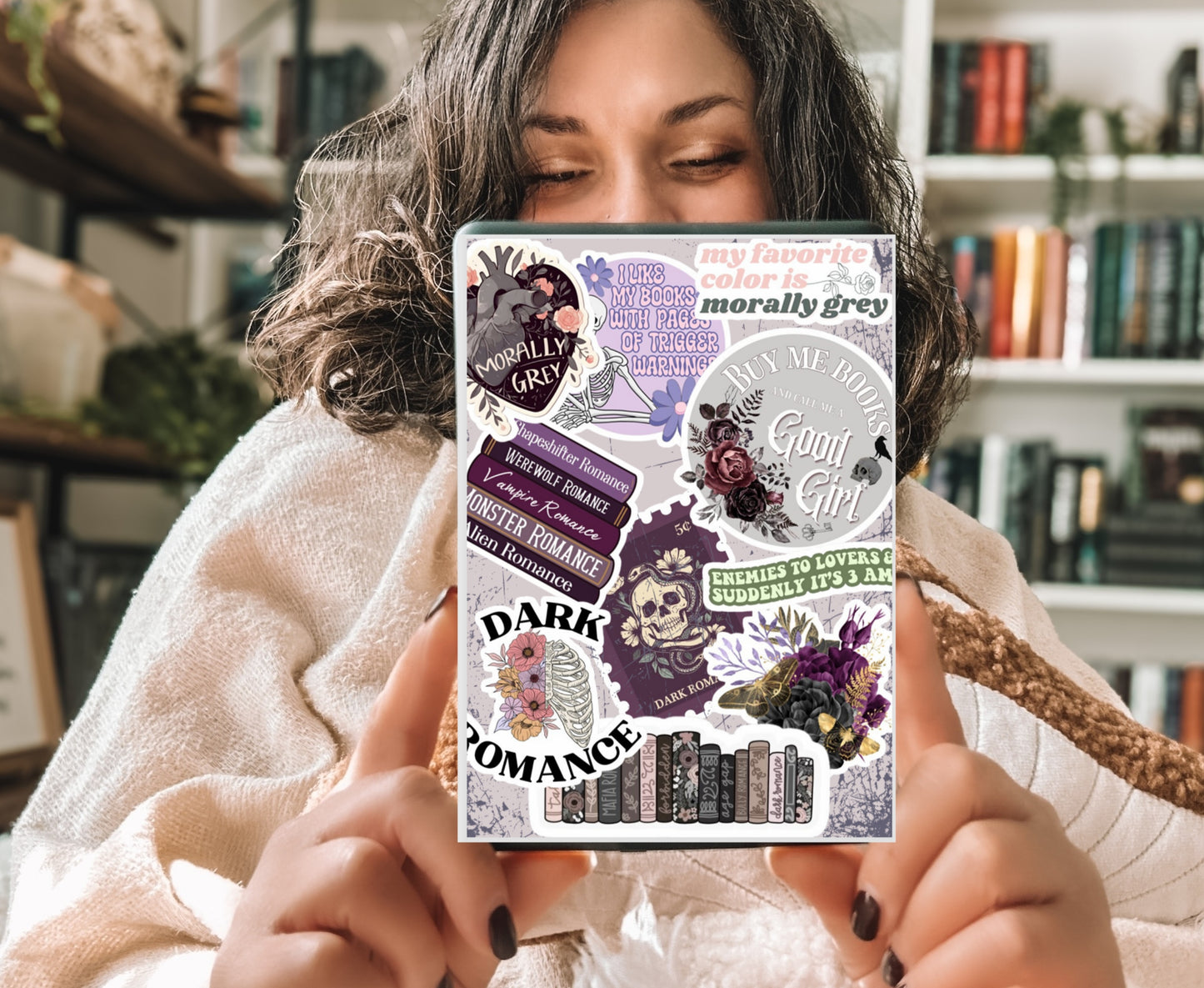 Morally Grey Dark Romance Kindle Insert with Sparkly Overlay, Dark Romance Reader Clear Case Kindle Insert