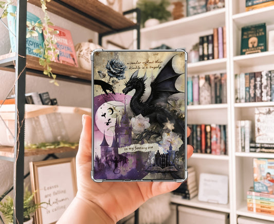 Fantasy Dragon Kindle Insert with Sparkly Overlay, Romantasy Reader Clear Case Kindle Insert, In My Fantasy Era Design