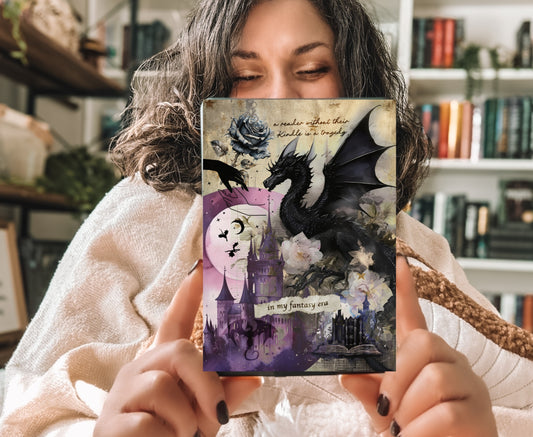 Fantasy Dragon Kindle Insert with Sparkly Overlay, Romantasy Reader Clear Case Kindle Insert, In My Fantasy Era Design