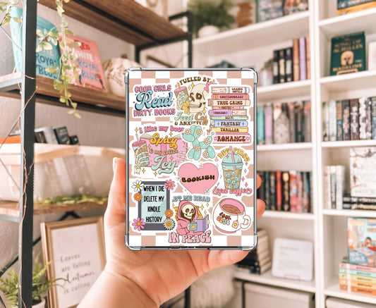 Spicy Bookish Kindle Insert with Sparkly Overlay, Iced Coffee Romance Reader Clear Kindle Case Insert