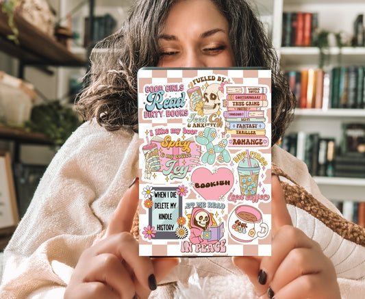 Spicy Bookish Kindle Insert with Sparkly Overlay, Iced Coffee Romance Reader Clear Kindle Case Insert