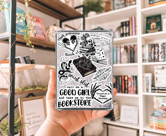 Dark Romance Kindle Insert with Sparkly Overlay, Morally Grey Bookish Clear Kindle Case Insert