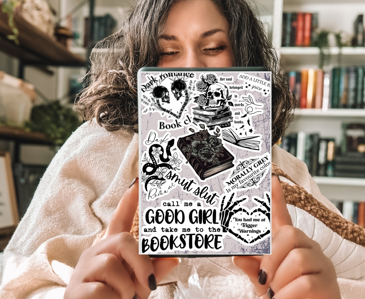 Dark Romance Kindle Insert with Sparkly Overlay, Morally Grey Bookish Clear Kindle Case Insert