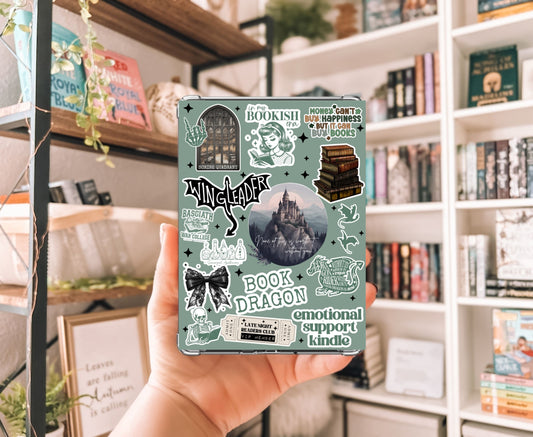 Book Dragon Kindle Insert with Sparkly Overlay, Fantasy Bookish Clear Kindle Case Insert