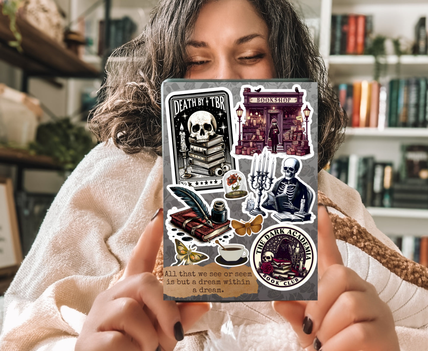 Dark Academia Kindle Insert with Sparkly Overlay, Spooky Bookish Clear Kindle Case Insert, Gothic Reader Decor