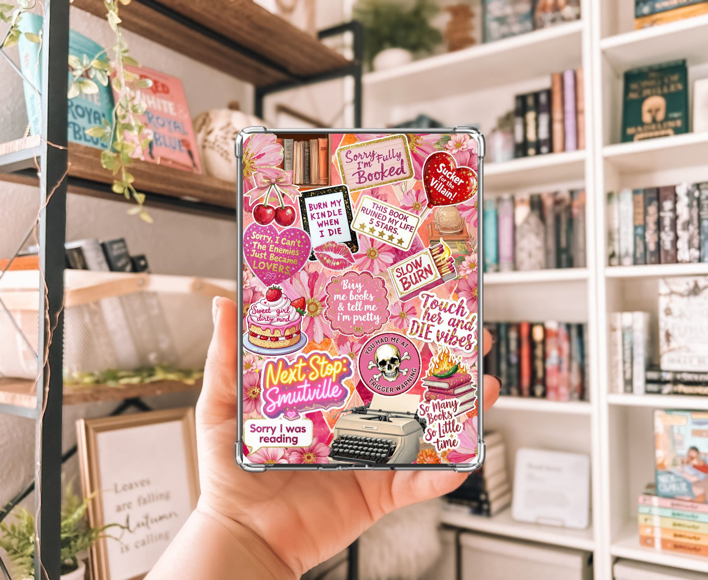 Pink Smut Romance Kindle Insert with Sparkly Overlay, BookTok Romance Reader Clear Kindle Case Insert