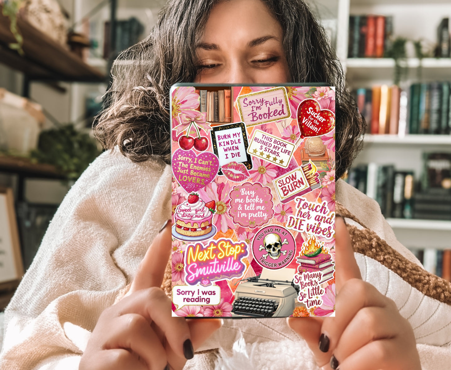 Pink Smut Romance Kindle Insert with Sparkly Overlay, BookTok Romance Reader Clear Kindle Case Insert