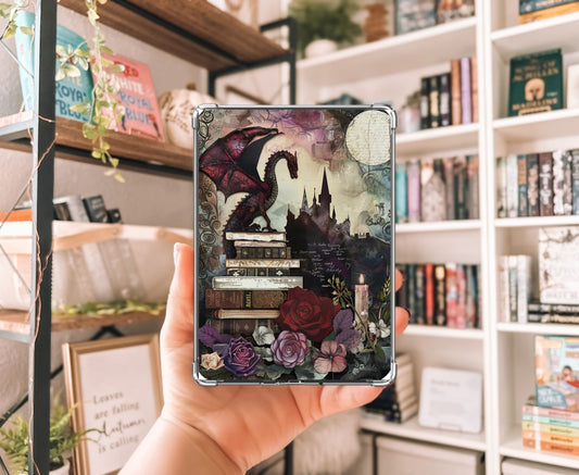 Romantasy Dragon Kindle Insert with Sparkly Overlay, Fantasy Romance Bookish Clear Kindle Case Insert