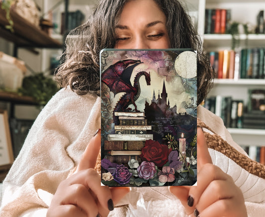 Romantasy Dragon Kindle Insert with Sparkly Overlay, Fantasy Romance Bookish Clear Kindle Case Insert