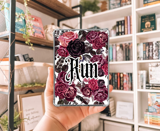 RUN Little Mouse Romantic Floral Kindle Insert with Sparkly Overlay, Dark Rose Bookish Clear Kindle Case Insert