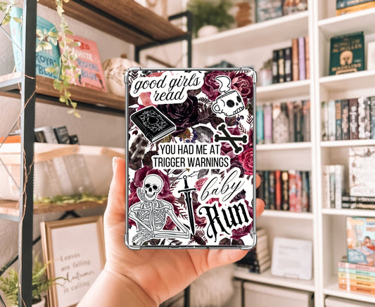 Good Girls Read Trigger Warnings Kindle Insert with Sparkly Overlay, Dark Romance Clear Kindle Case Insert