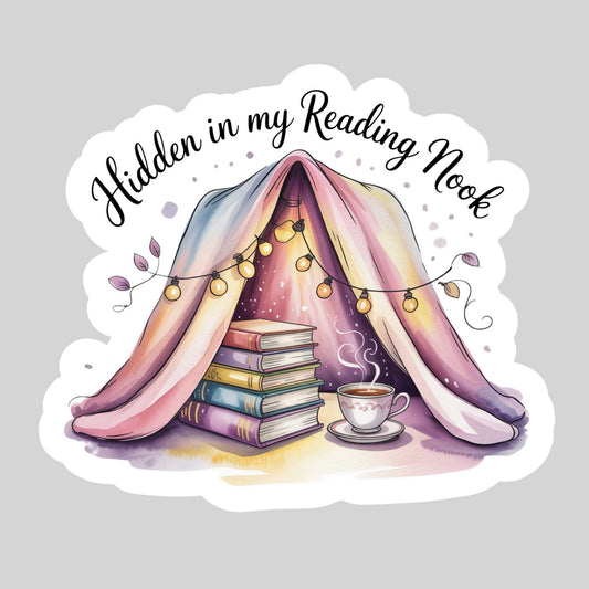 Hidden in My Reading Nook Book Reader Sticker – 3" Waterproof Bookish Sticker with Holo Overlay – Reading, Books, Reader Gift, Book Lover