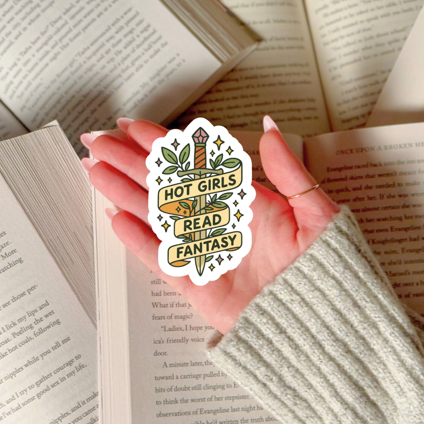 Hot Girls Read Fantasy Book Reader Sticker – 3" Waterproof Bookish Sticker with Holo Overlay – Reading, Books, Reader Gift, Book Lover