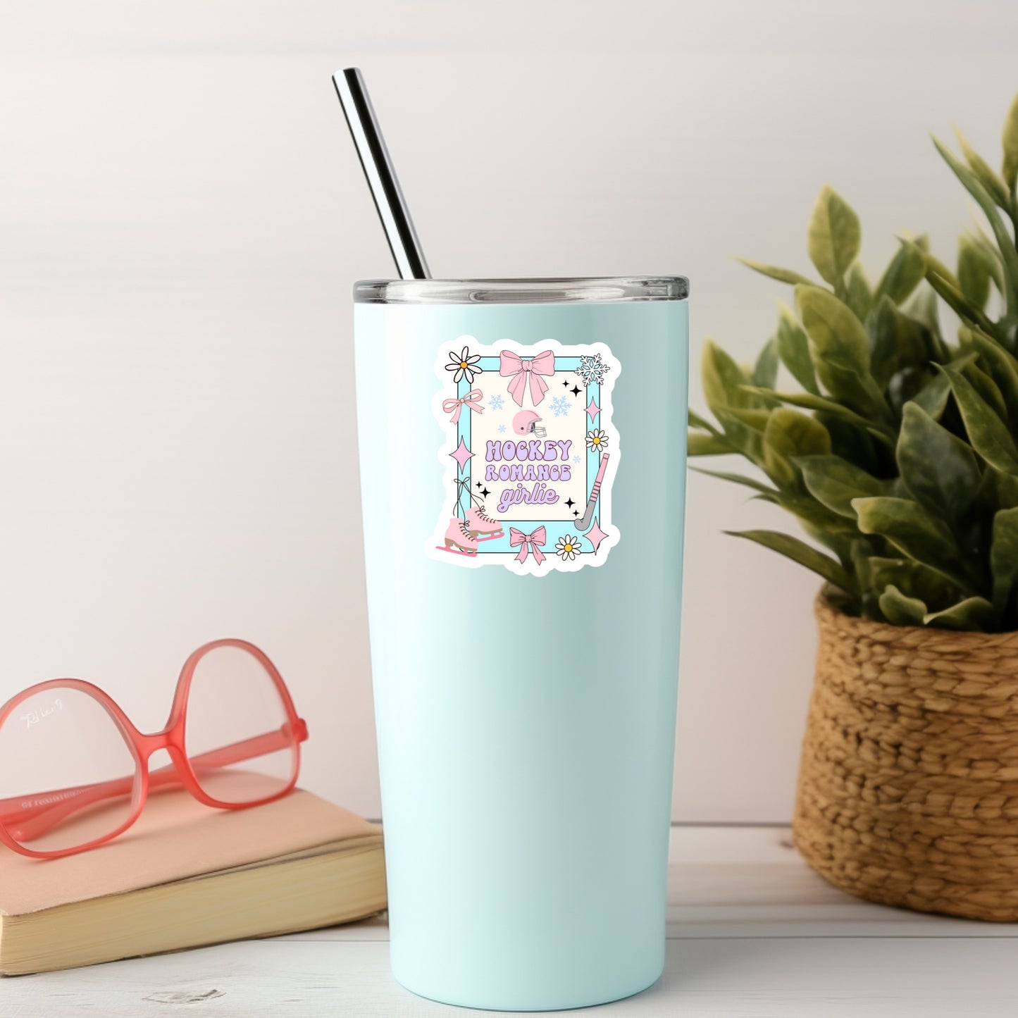 Hockey Romance Girlie Book Reader Sticker – 3" Waterproof Bookish Sticker with Holo Overlay – Reading, Books, Reader Gift, Book Lover
