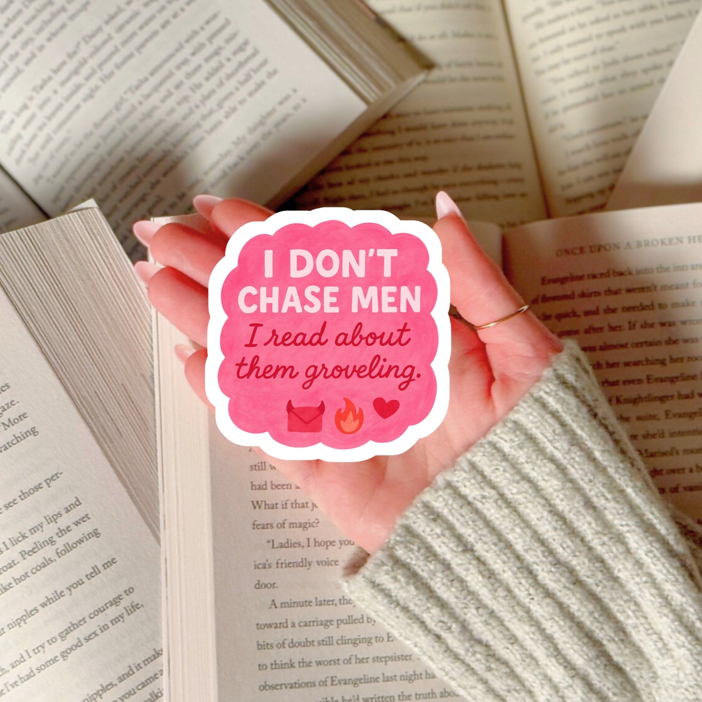 I Don't Chase Men Book Reader Sticker – 3" Waterproof Bookish Sticker with Holo Overlay – Reading, Books, Reader Gift, Book Lover