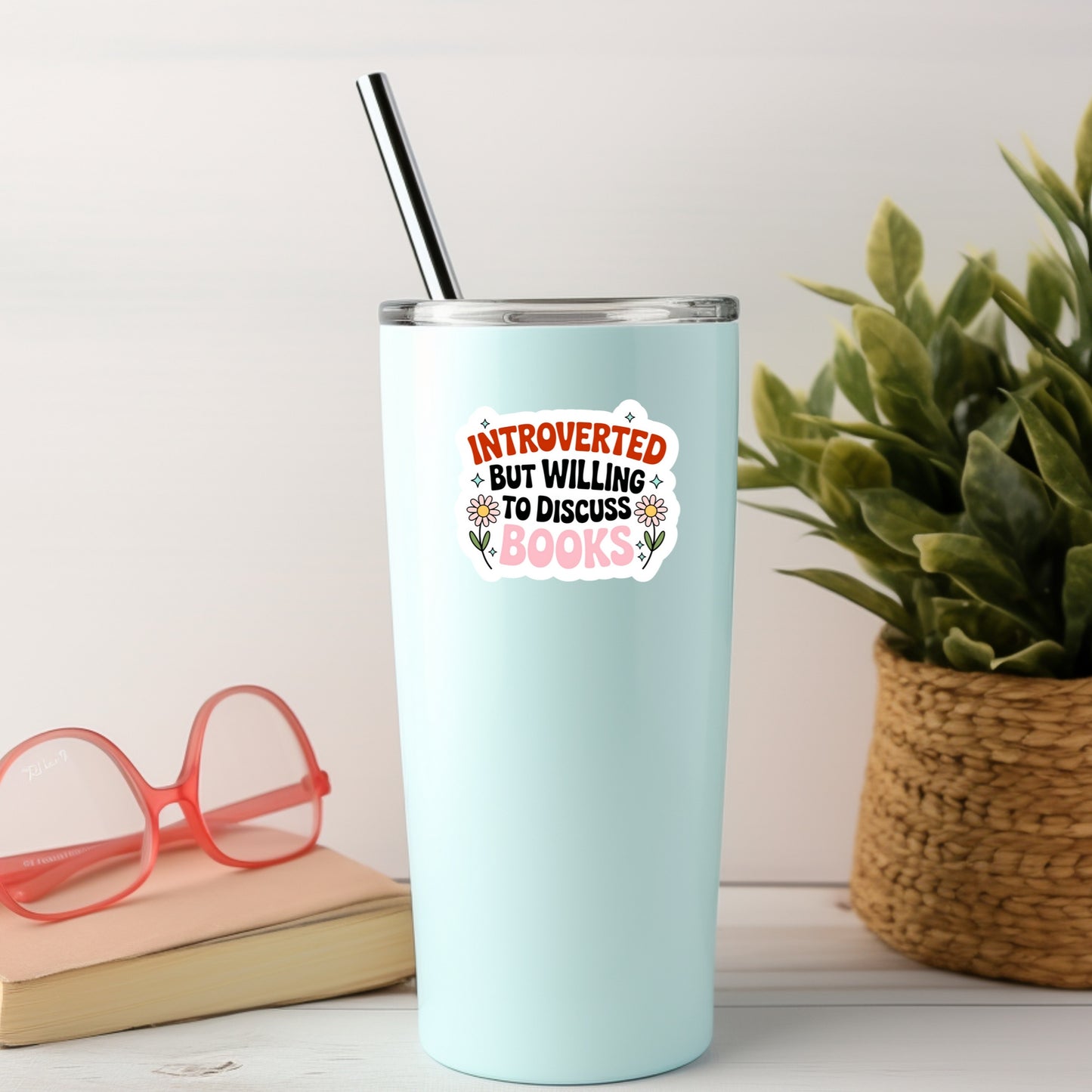 Introverted But Willing to Discuss Books Book Reader Sticker – 3" Waterproof Bookish Sticker with Holo Overlay – Reading, Books, Book Lover