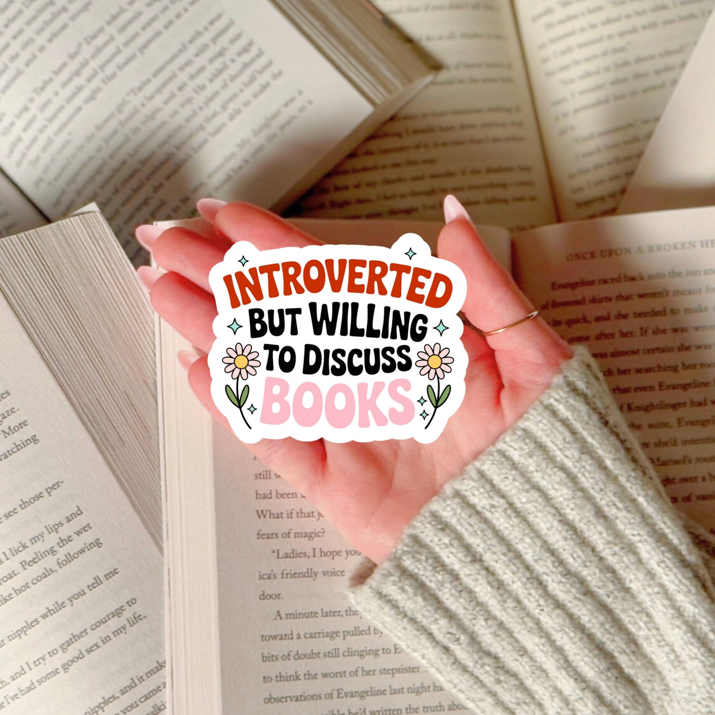 Introverted But Willing to Discuss Books Book Reader Sticker – 3" Waterproof Bookish Sticker with Holo Overlay – Reading, Books, Book Lover